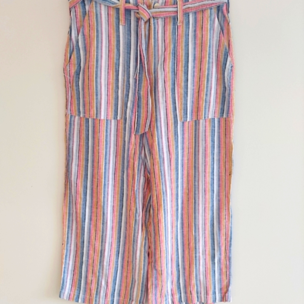 NWT Seven 7 Linen Blend Striped Crop Wide Leg Pants Size 4